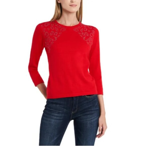 NWT VINCE CAMUTO Studded Shoulder Animal Print Jacquard Sweater Size XL - Picture 1 of 9